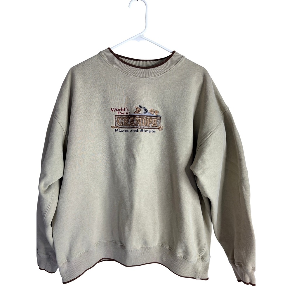 MC Sport Sweatshirt Mens XL Tan Excellent Worlds Best Grandpa Plane and Simple